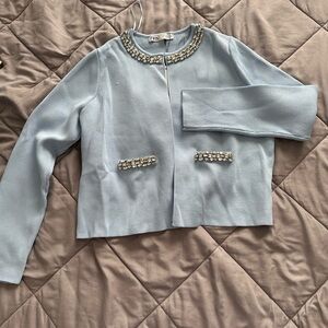 ZARA NEW WOMAN PLAIN KNIT
CARDIGAN RHINESTONE APPLIQUES L